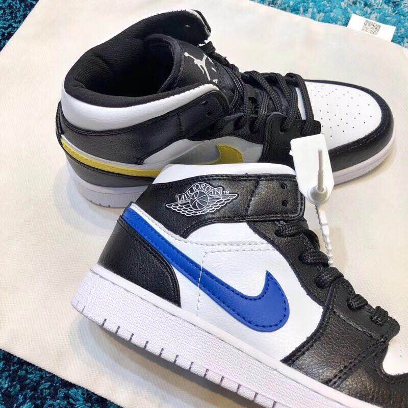 New Air jordan 1 Mid Mandarin Duck Black White Blue Yellow - Click Image to Close